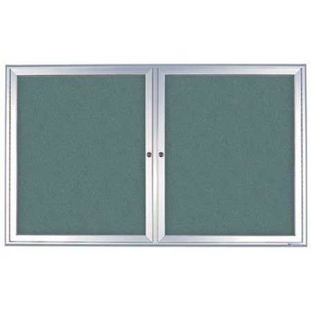 UNITED VISUAL PRODUCTS Double Door Enclosed Radius EZ Tack Board, 42"x32", Bronze/Green UV7002EZ5-GREEN-BRONZE